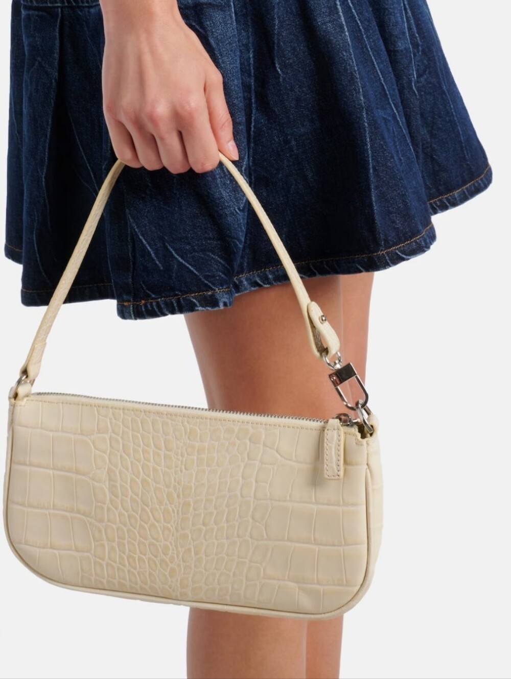 NWOT By Far Rachel Shoulder Bag In Cream Croco Leather Minimalist Chic